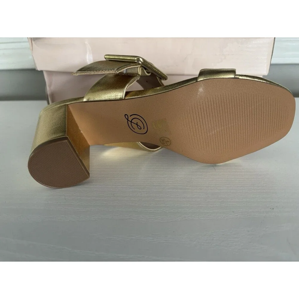 Chinese Laundry Yippy Slide Sandle Gold Block Heel Size 6
